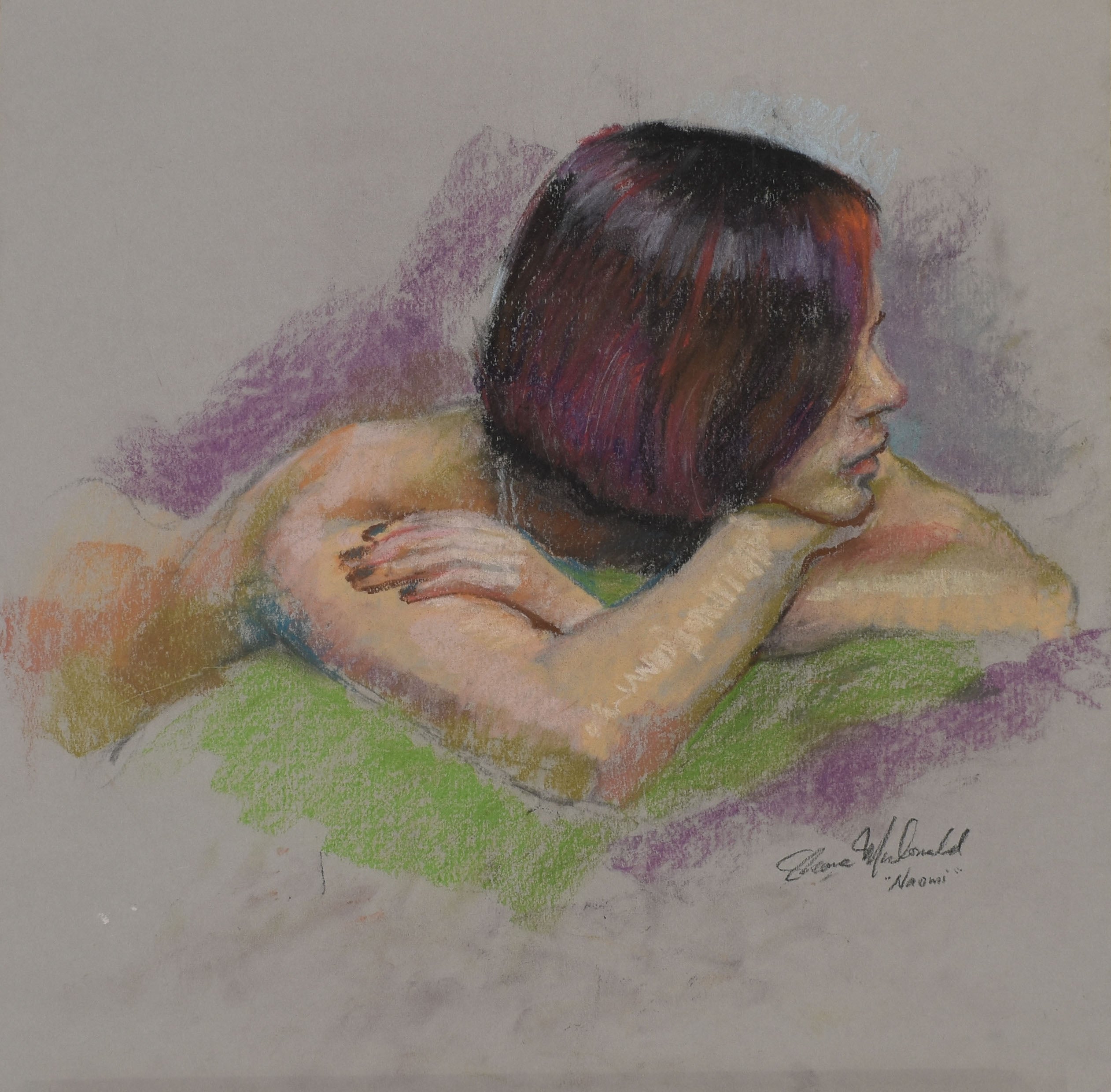 Short Haired Brunette Lounging on Green Pillow