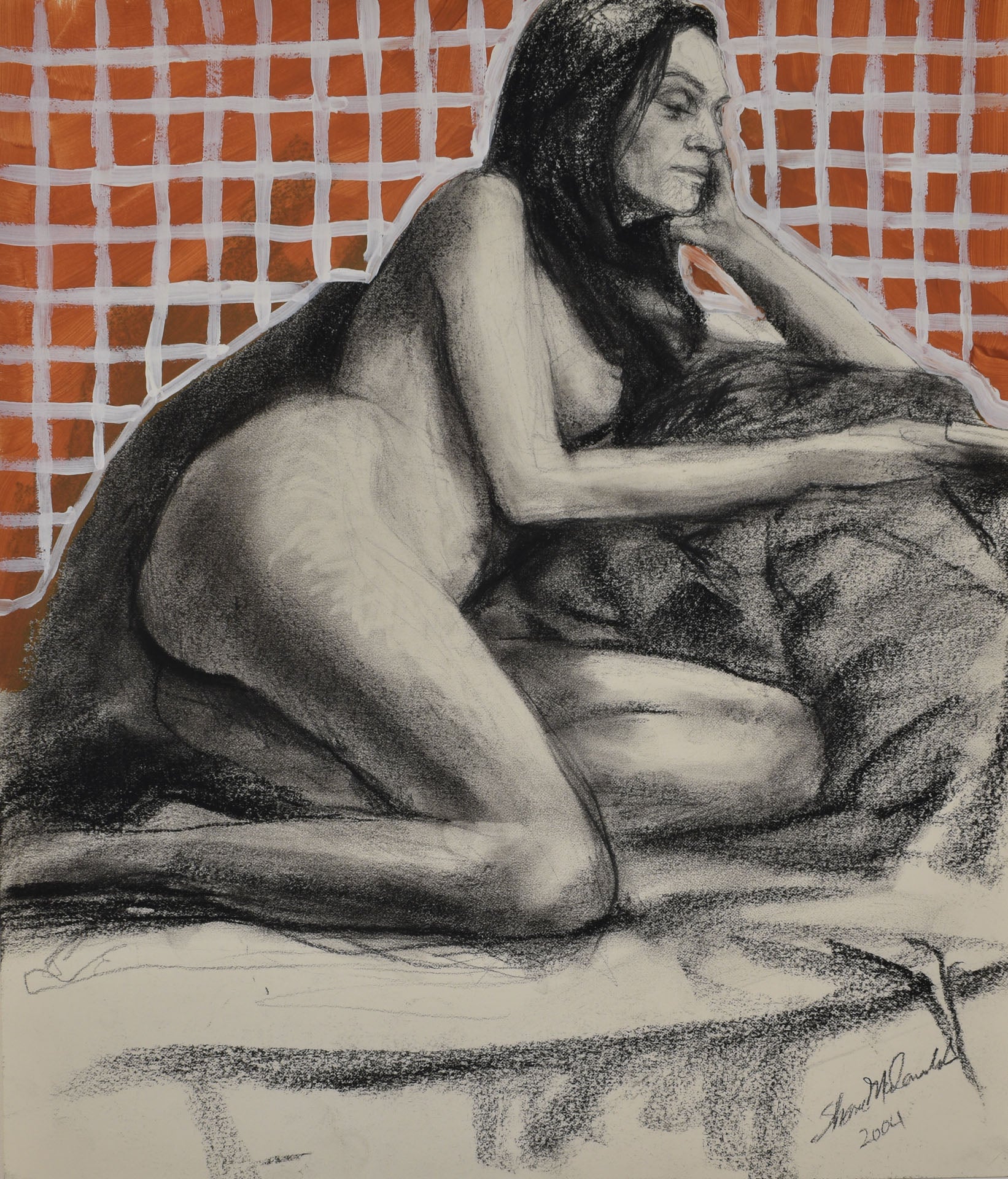 Lounging Female Nude with Checkered Background