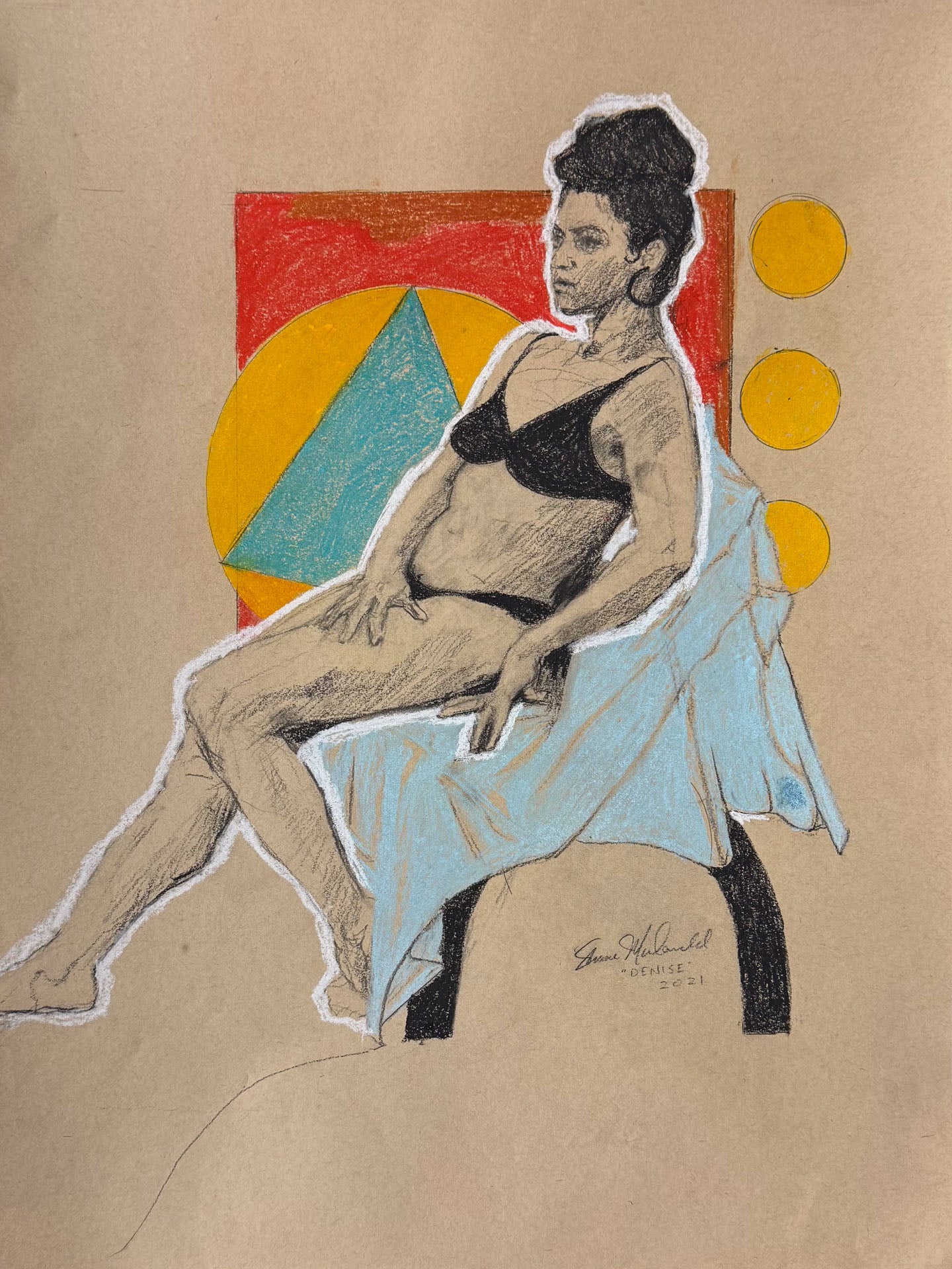 Brunette with Black Bikini and Geometric Shapes