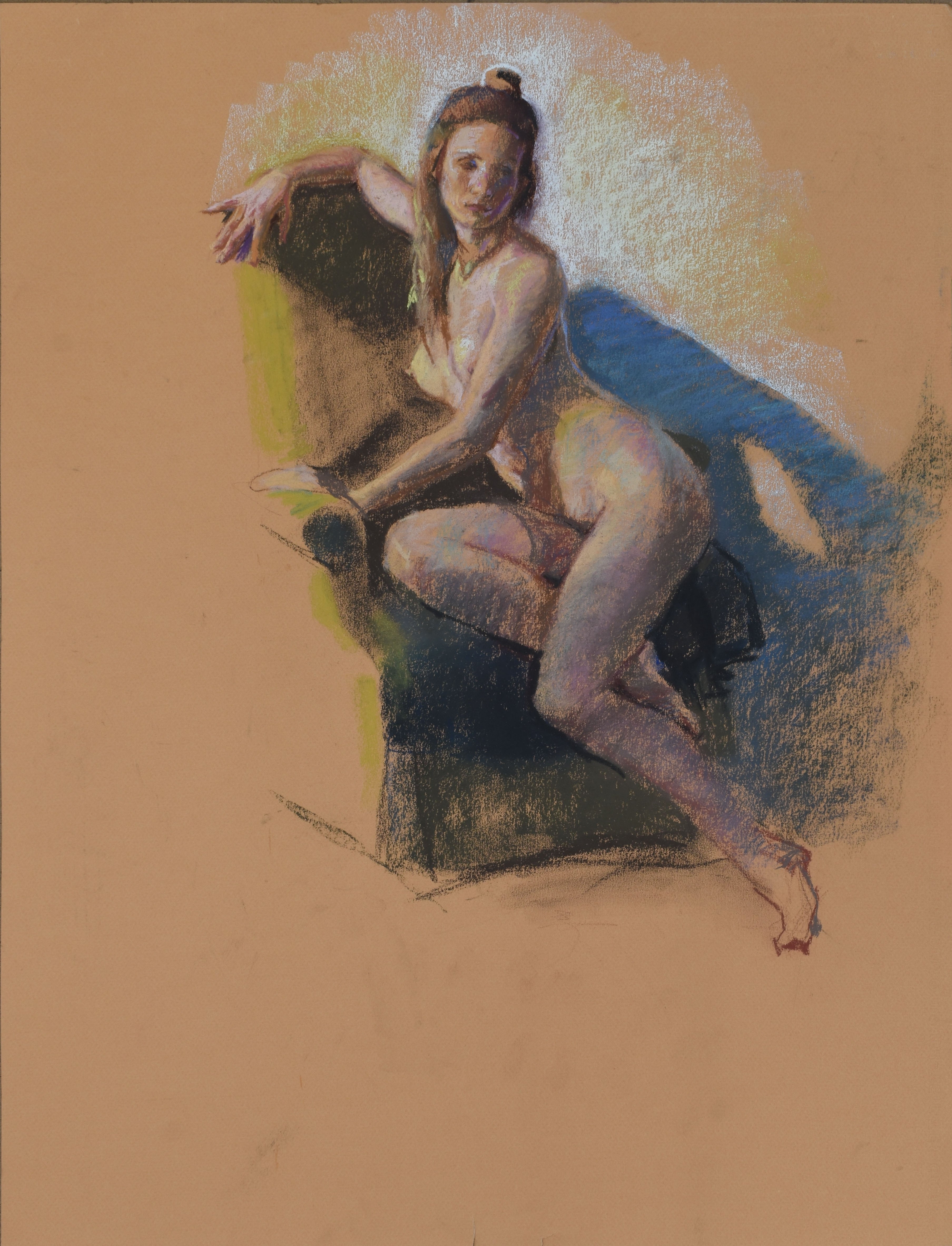 Brunette Woman Lounging Against Chair